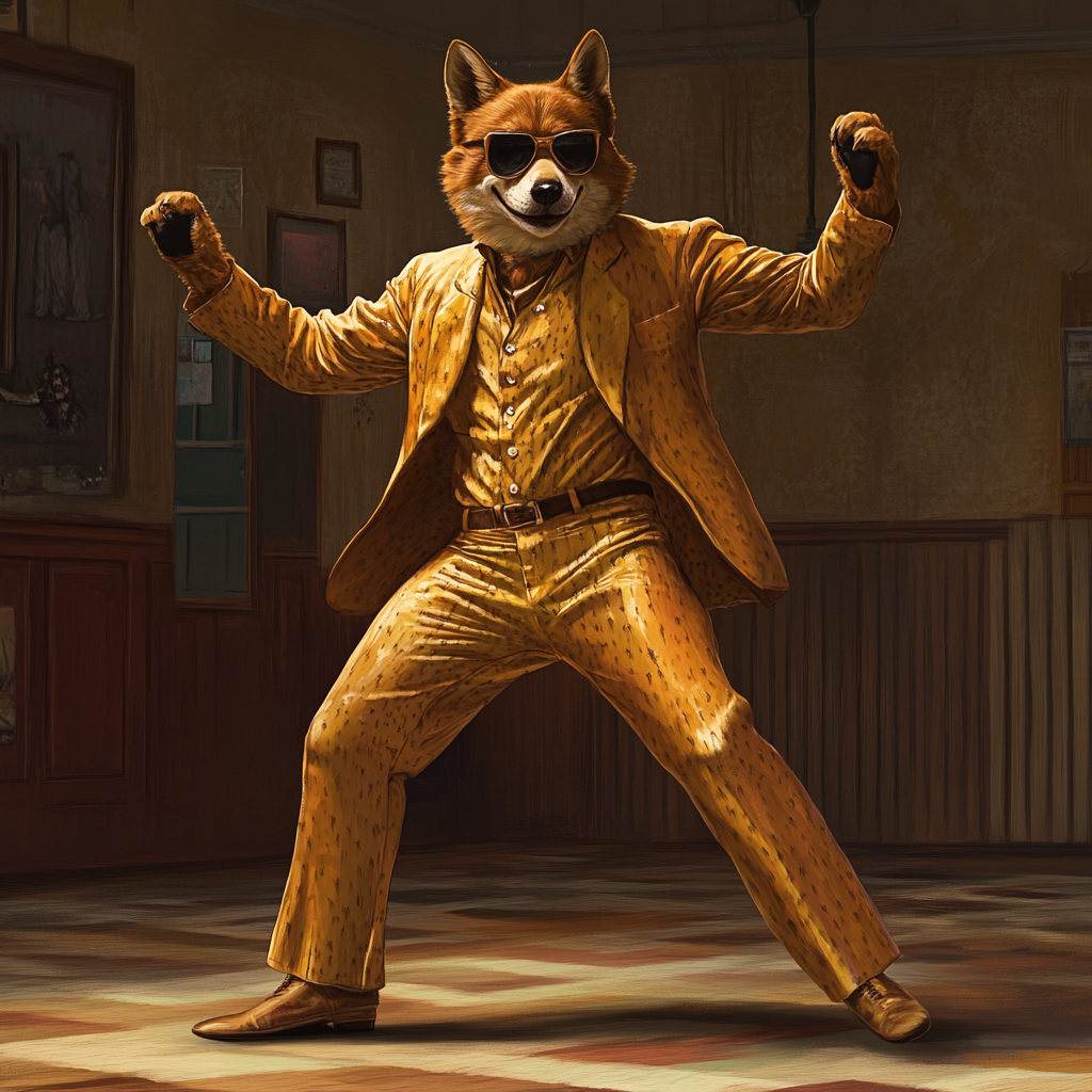 ottermansavage_A_dingo_doing_the_disco_dance_in_a_70s_leisure_s ...