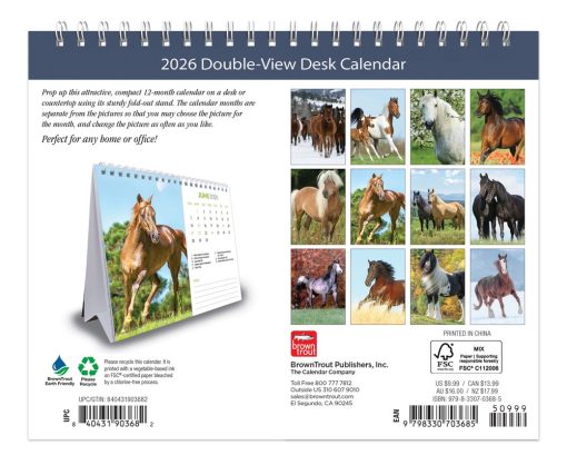 Horse Lovers | 2026 7.5 x 6 Inch Monthly Double-View Easel Desk Calendar | BrownTrout | Animals Horses Equestrian