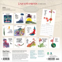 Alternative view of Live with Intention | 2026 12 x 24 Inch (Hanging) Monthly Square Wall Calendar | Featuring the Artwork of Renee Locks | Plastic-Free | Brush Dance | Art Paintings Inspiration Motivation