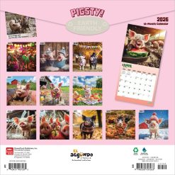 Alternative view of Pigsty | 2026 12 x 24 Inch (Hanging) Monthly Square Wall Calendar | Plastic-Free | BrownTrout | Domestic Pet Farm Animals