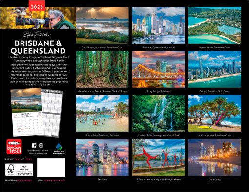 Brisbane & Queensland | Steve Parish | 2026 19 x 12 Inch (Hanging) Monthly Landscape Wall Calendar | BrownTrout | Travel Scenic Oceania Photography