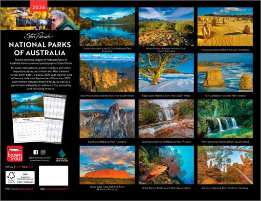National Parks of Australia | Steve Parish | 2026 19 x 12 Inch (Hanging) Monthly Landscape Wall Calendar | BrownTrout | Travel Scenic Oceania Photography
