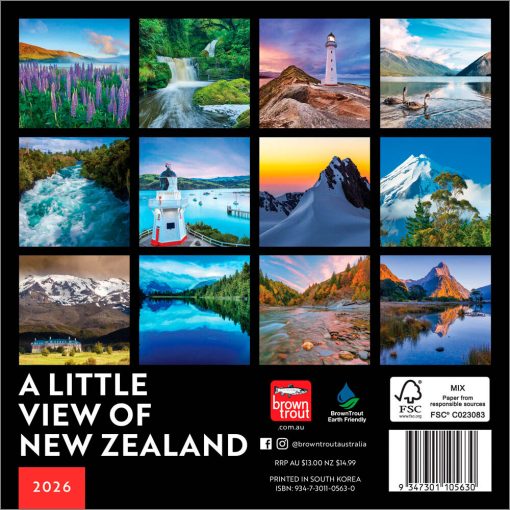 A Little View of New Zealand | 2026 7 x 14 Inch (Hanging) Monthly Mini Wall Calendar | BrownTrout | Travel Scenic Oceania Photography