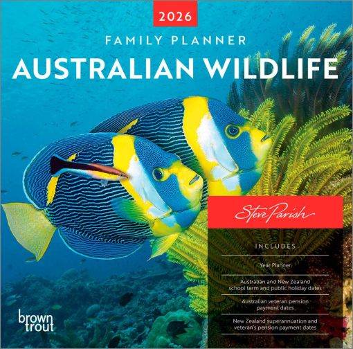 Australian Wildlife Family Organiser | Steve Parish | 2026 12 x 24 Inch (Hanging) Monthly Square Wall Calendar | Plastic-Free | BrownTrout | Travel Scenic Animals Photography