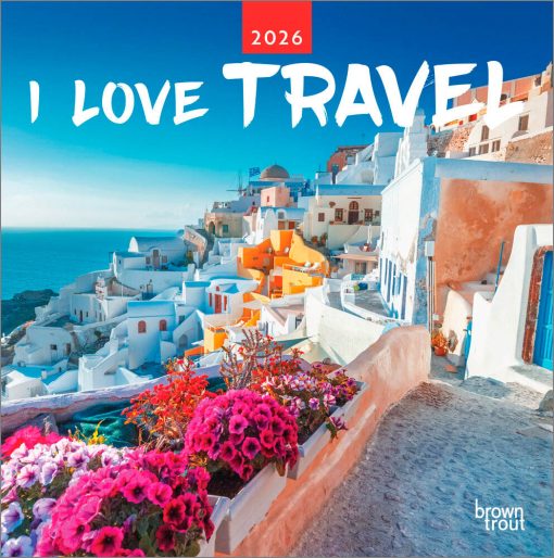 I Love Travel | 2026 12 x 24 Inch (Hanging) Monthly Square Wall Calendar | Plastic-Free | BrownTrout | Scenic Oceania Photography