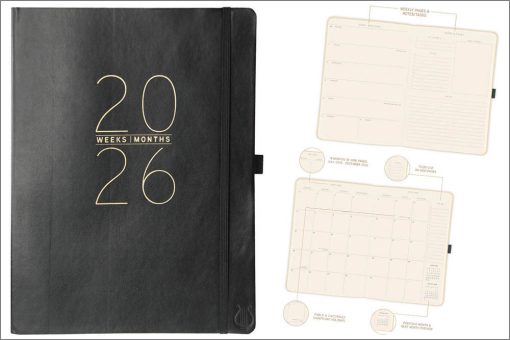 Classic Black 8x10 Vegan Leather 2026 Planner Calendar