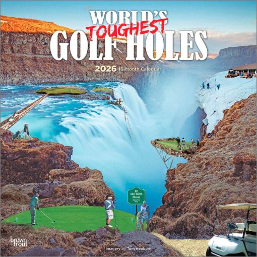 World's Toughest Golf Holes OFFICIAL | 2026 12 x 24 Inch (Hanging) Monthly Square Wall Calendar | Plastic-Free | BrownTrout | Outdoor Sport