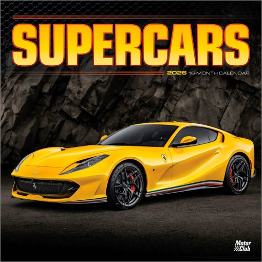 Supercars | 2026 12 x 24 Inch (Hanging) Monthly Square Wall Calendar | Plastic-Free | Motor Club | Automobiles Luxury Prestige Hypercars