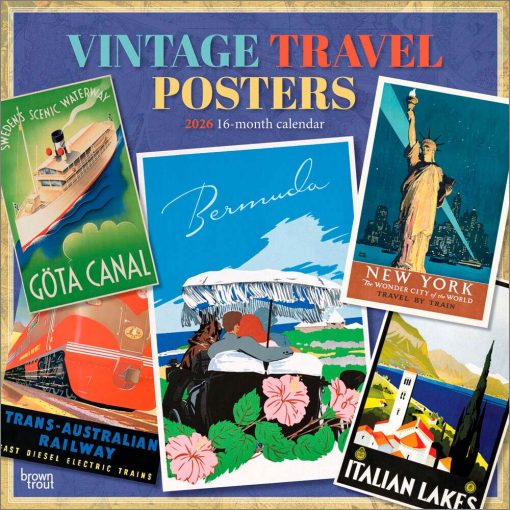 Vintage Travel Posters | 2026 12 x 24 Inch (Hanging) Monthly Square Wall Calendar | Plastic-Free | BrownTrout | Art Railways Illustrations