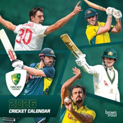 Cricket Australia | 2026 12 x 24 Inch (Hanging) Monthly Square Wall Calendar | Plastic-Free | BrownTrout | Sport Wicket CA ACB