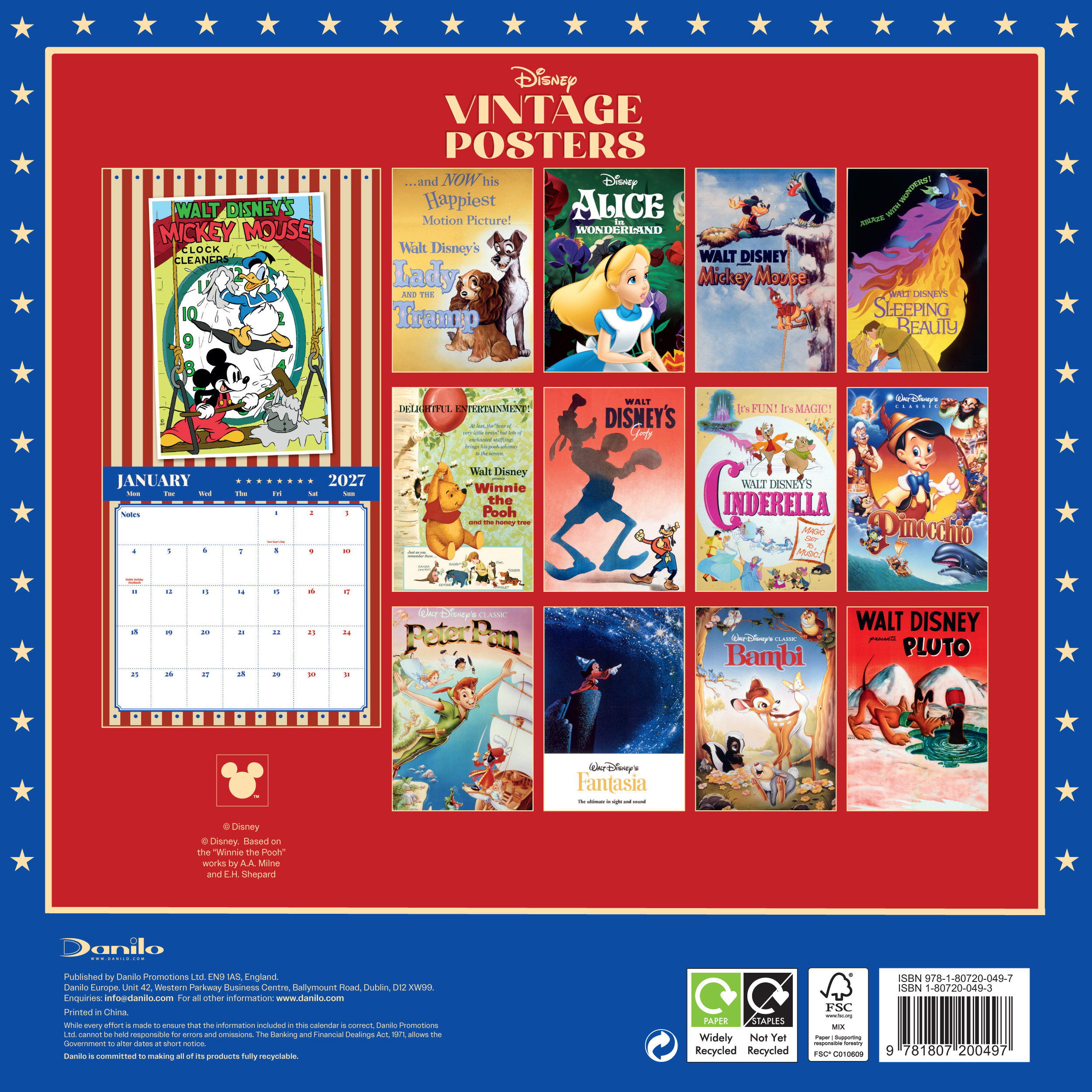 Alternative view of Disney Vintage Posters 2027 Square Wall Calendar
