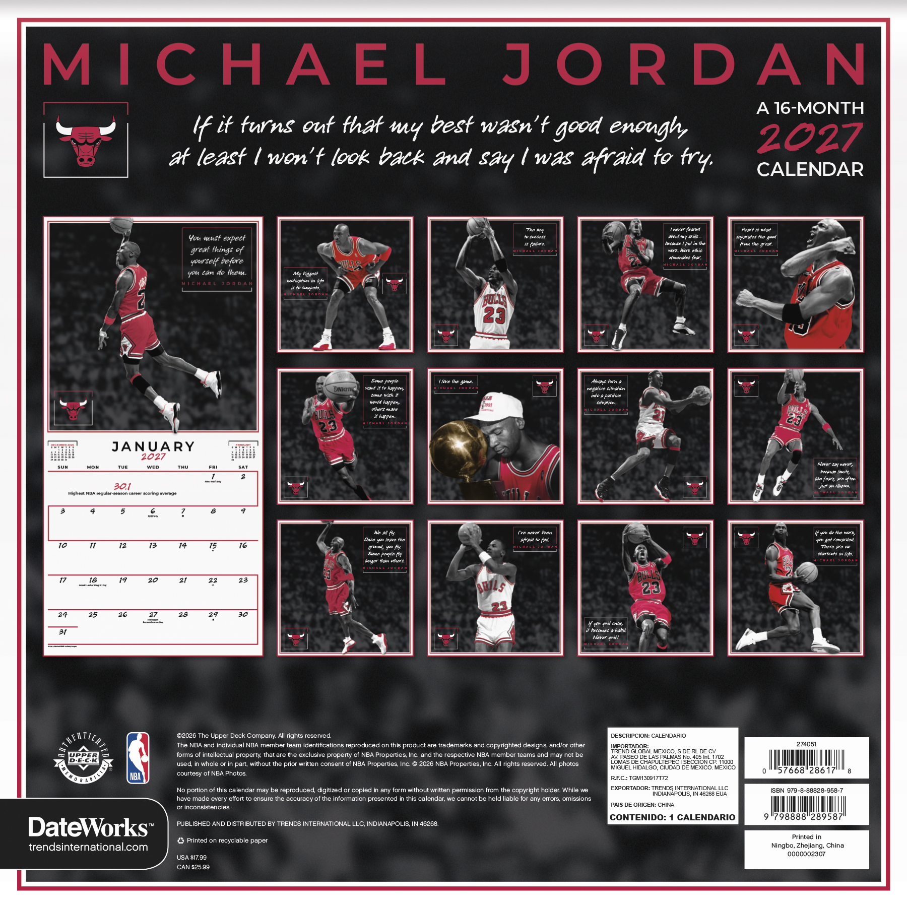Alternative view of Michael Jordan 2027 Square Wall Calendar