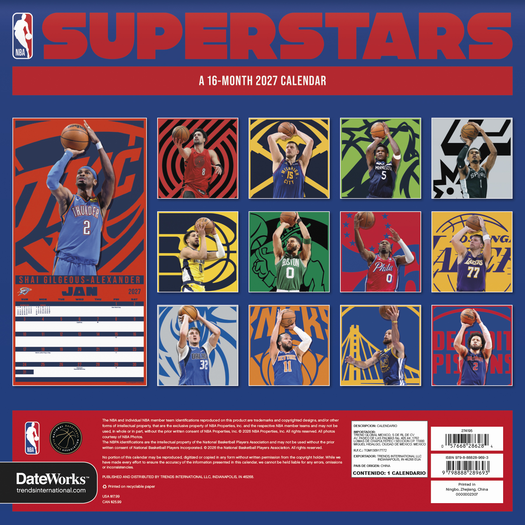 Alternative view of NBA Superstars 2027 Square Wall Calendar