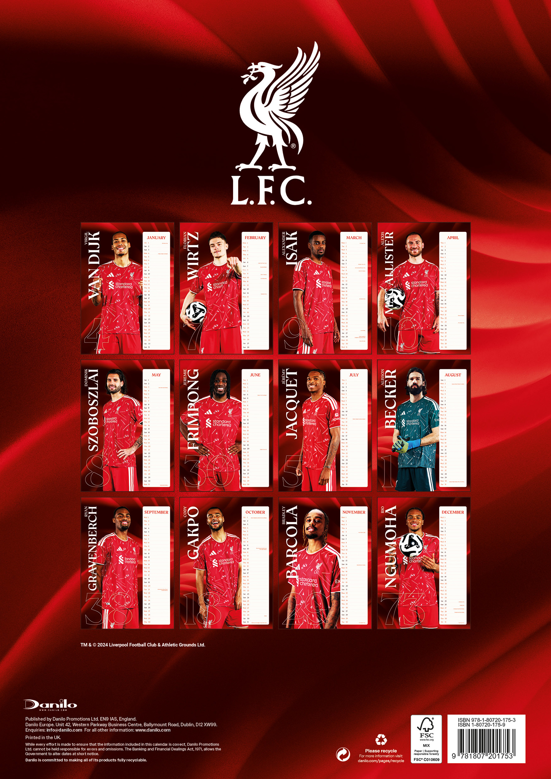 Alternative view of Liverpool FC 2027 A3 PF Wall Calendar