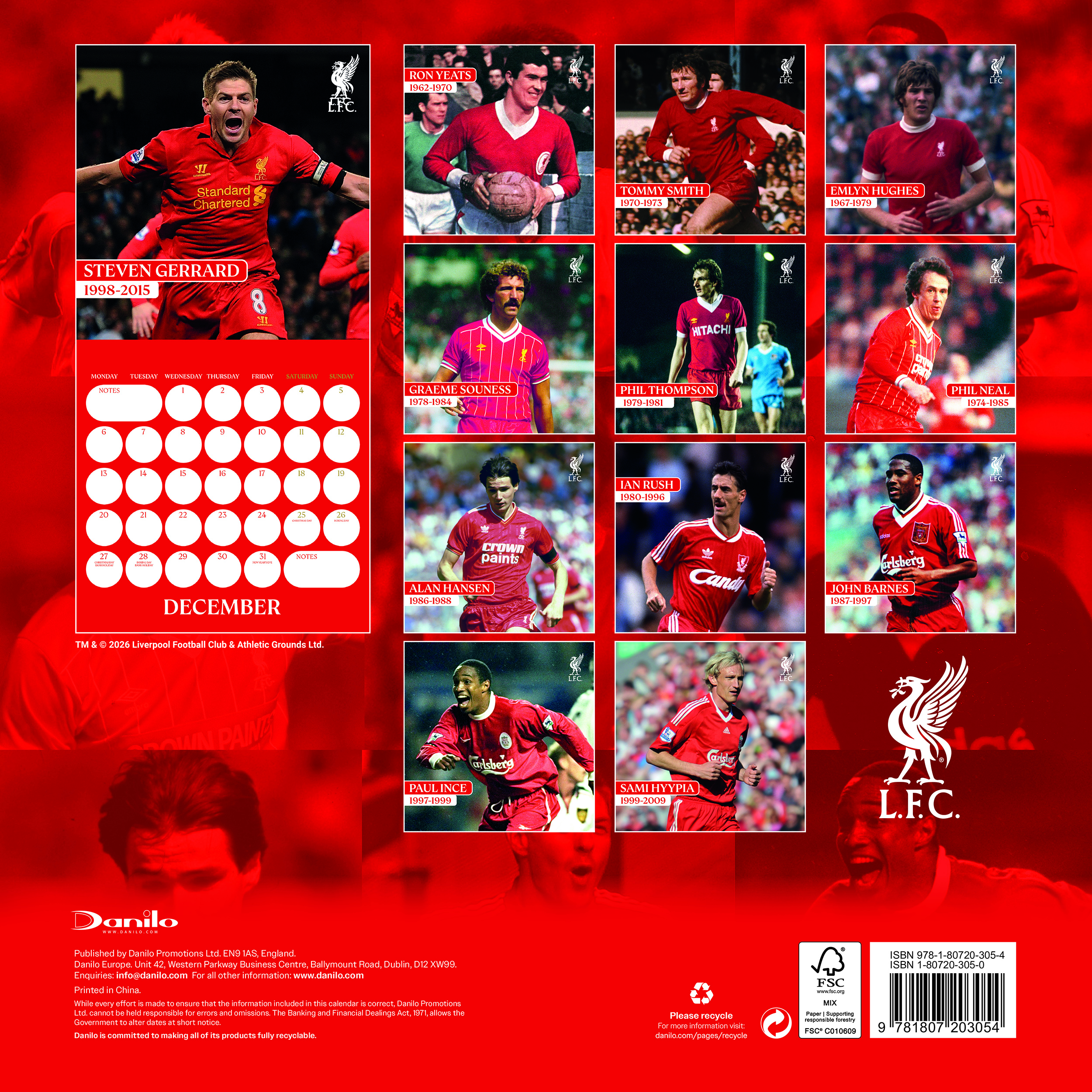 Alternative view of Liverpool FC Legends 2027 Square Wall Calendar