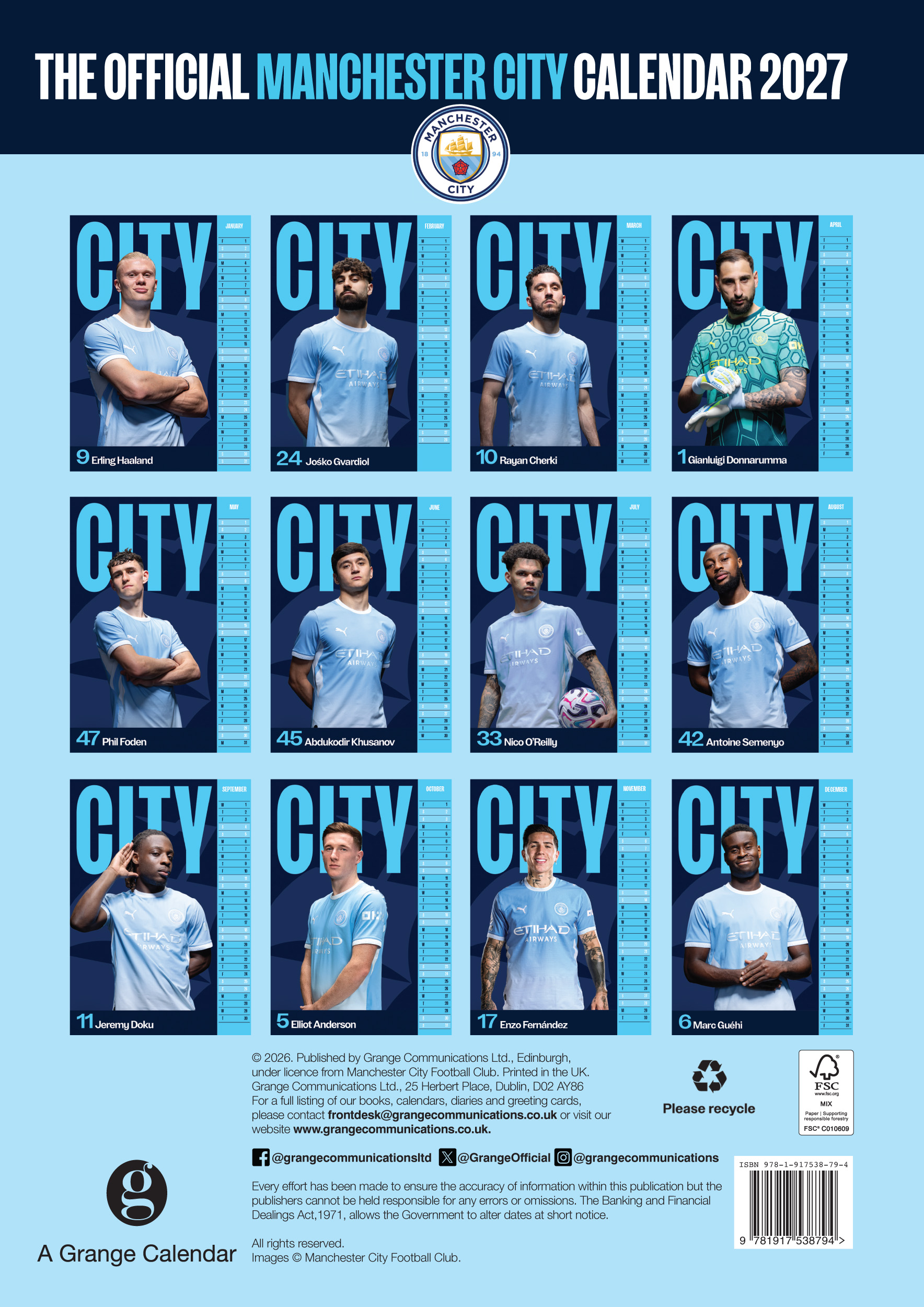 Alternative view of Manchester City FC 2027 A3 Wall Calendar